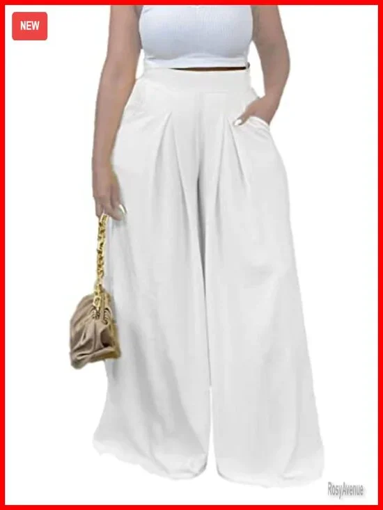 Wide Leg Palazzo Pants High Waist Loose Fit Flowy Trousers with Pockets