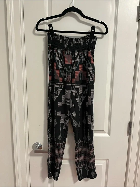 Black Aztec Print Elastic Waist Harem Pants