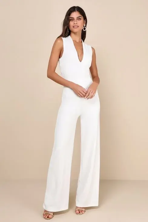 NWT Lulus Thinking Out Loud White Backless Jumpsuit Cocktail Classy Size XS