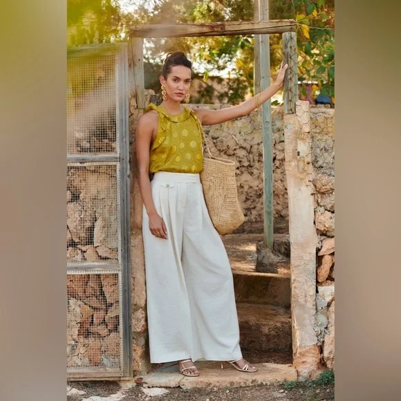 Stella et Suzie Cameron Wide Leg High Waist Linen Blend Pants Size EU 38