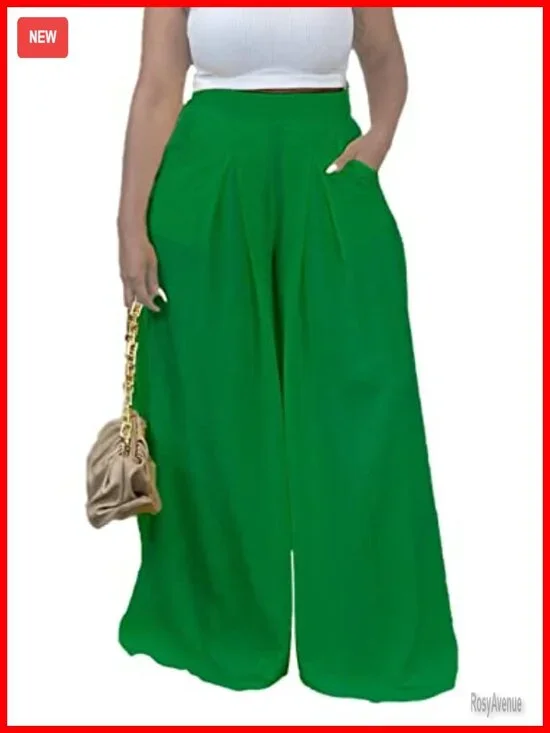 High Waisted Wide Leg Palazzo Pants with Pockets Plus Size