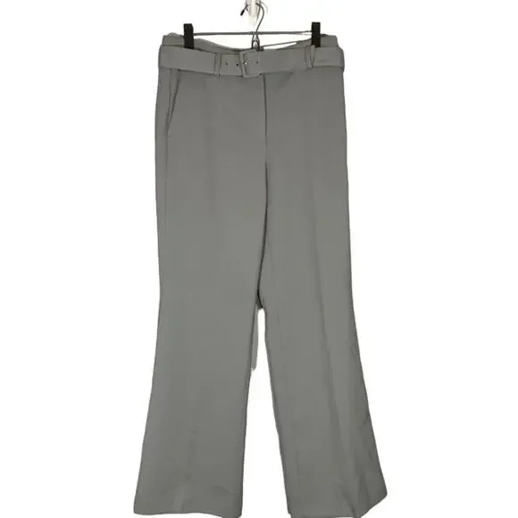 Ann Taylor Gray Textured The Belted Boot High Rise Full Length Pants Women Sz 8