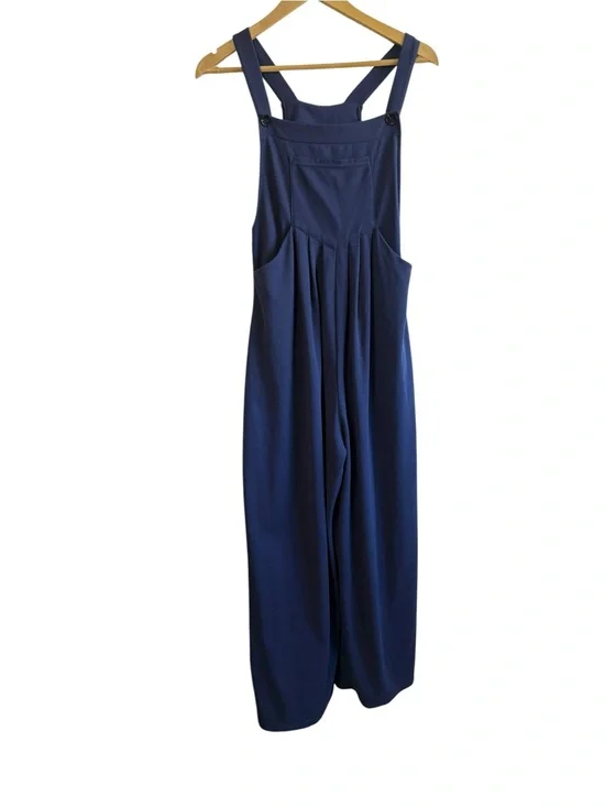 HALARA Size Small Navy Blue Knit Wide Leg Overall Jumpsuit Travel Vacation