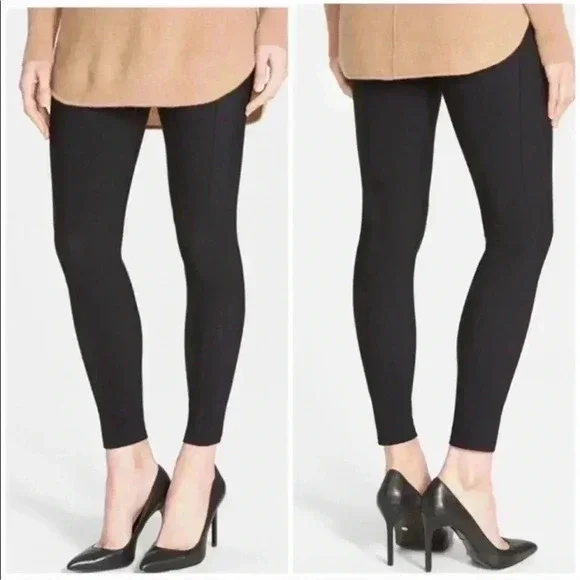 Spanx Micro Rib Knit Control Top Skimmer Leggings in Black Pants Women's Size XL