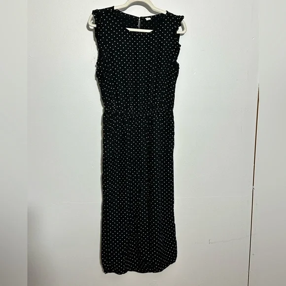 Old Navy Women’s M Jumpsuit Black White Polka Dot Cropped Split Back Wide Leg