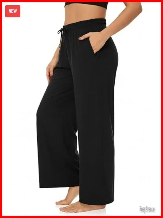 Plus Size Wide Leg Palazzo Yoga Pants with Pockets Drawstring High Waist Loose