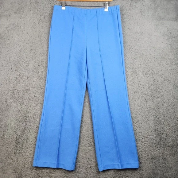 Vintage Sears Blue Double Knit Slacks Womens 12 32x30 Wide Leg Made in USA 70s