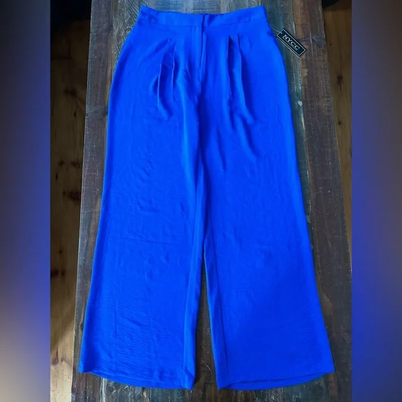 NWT NYCC Women’s 10 Bright Blue Wide Leg Elastic Waist Trousers | SKU 0496