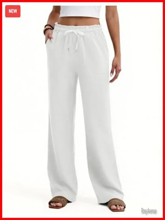Women Summer Flowy Wide Leg Pants Palazzo Boho High Waisted Drawstring with
