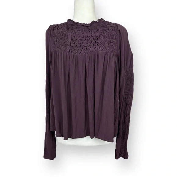 Free People smoked long sleeve mock top purple grape size L