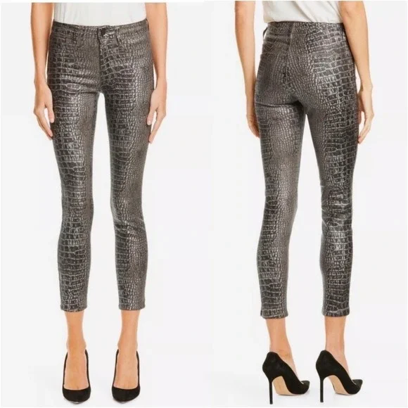 L'AGENCE Margot High Rise Skinny Jeans in Chestnut Black Croc Foil Size 25‎ NWT
