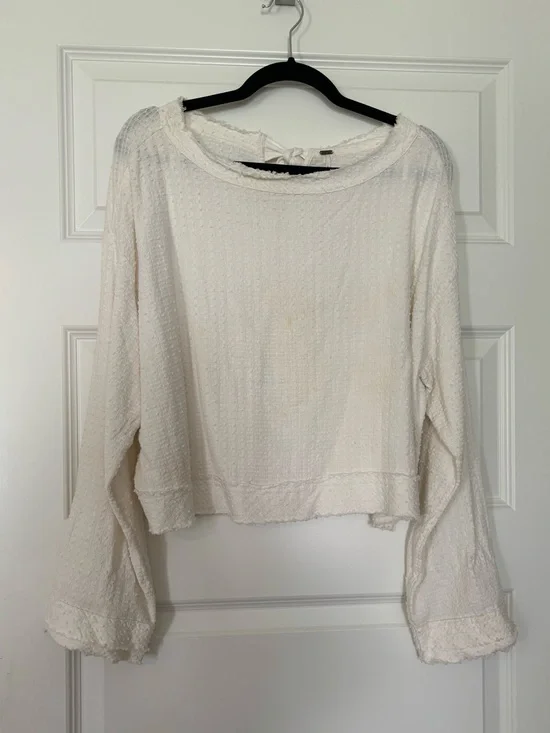 Free People Ivory Waffle Knit Long Sleeve