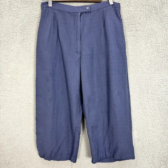 Preswick & moore Wide Leg Pants Womens 12P Blue High Waist‎ Linen Blend Beach