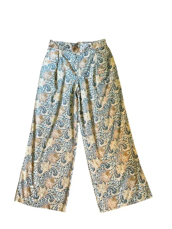 C50- DREW Blue and Tan Floral Wide-Leg Pants