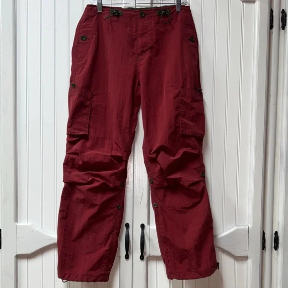 Y2K L.E.I. 2000 Burgundy Parachute Cargo Pants M Vintage