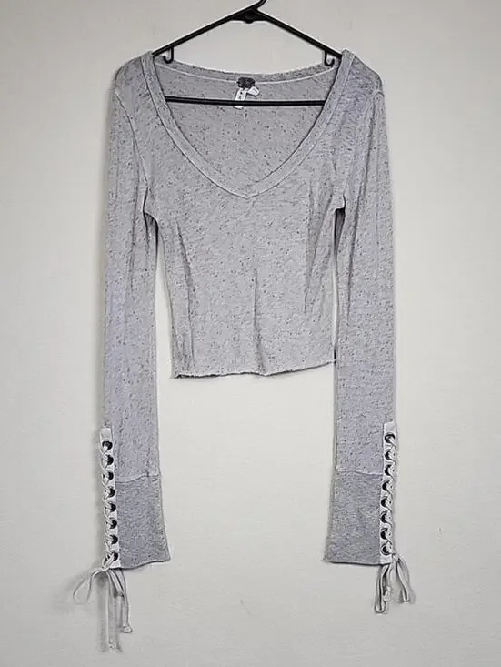 Free People Lace Up Cuff Cropped Henley