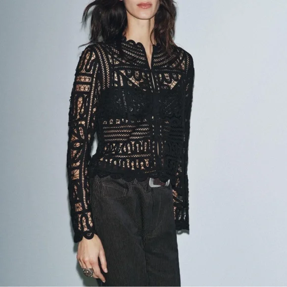 Zara limited edition Black Crochet Lace Blouse