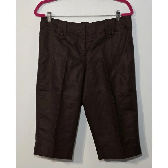 Ann Taylor Petites Chocolate Brown Linen‎ Cotton Capris Size 10P