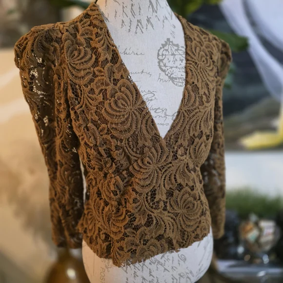 Free People Chocolate Lace Long Sleeve Top