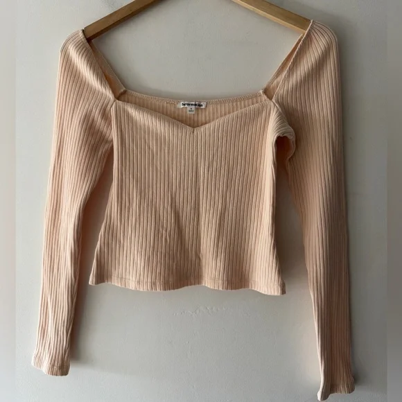 Reformation Peachy Cream October Knit Ribbed Top‎ Sweetheart Neckline