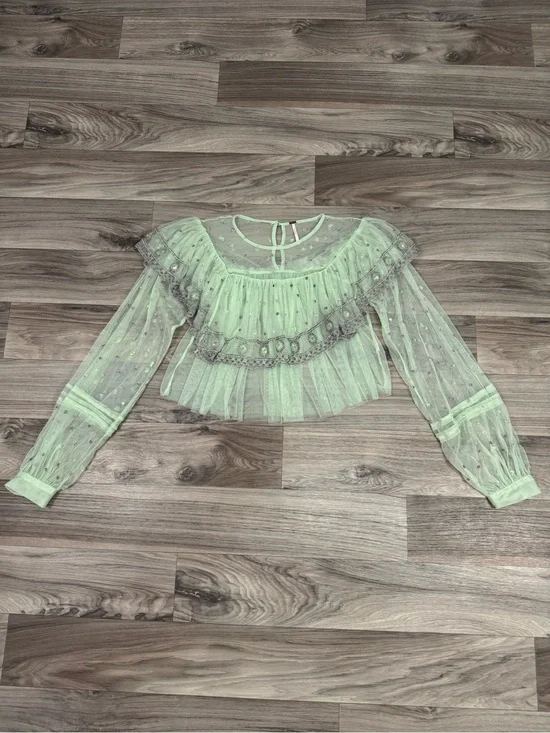 Free People Disco Ball Embellished Sequined Long Sleeve Top Blouse Size Small