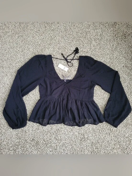 Anthropologie Blouse Shirt Top Black Swiss Dot Gauze Babydoll Sheer Small NWT