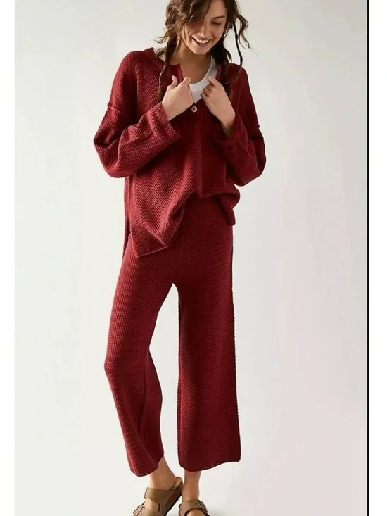 Free People Wide Leg Knit Pants and Sweater Set in Canyon Sunset