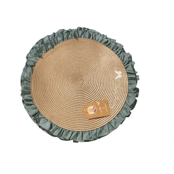 7-Dolly Parton‎ Round Placemat Woven Straw Blue Ruffle Butterfly Tableware