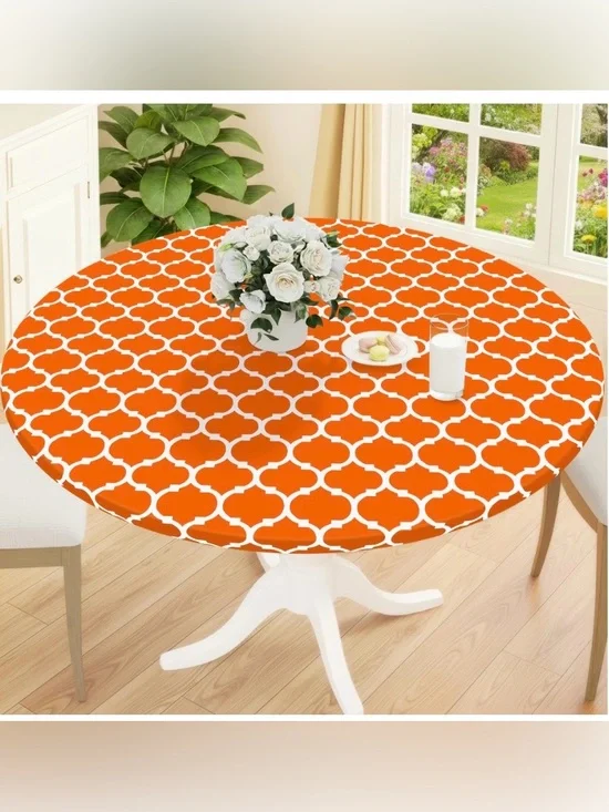 OUTDOOR Picnic VINYL Tablecloth WATERPROOF 36-44” ROUND - ORANGE