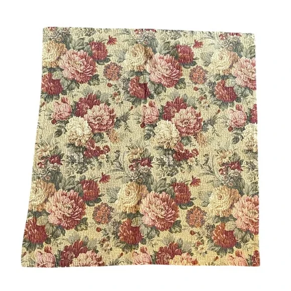 Tapestry Tablecloth Floral‎ Roses Burgundy Cream Beige Textured Square