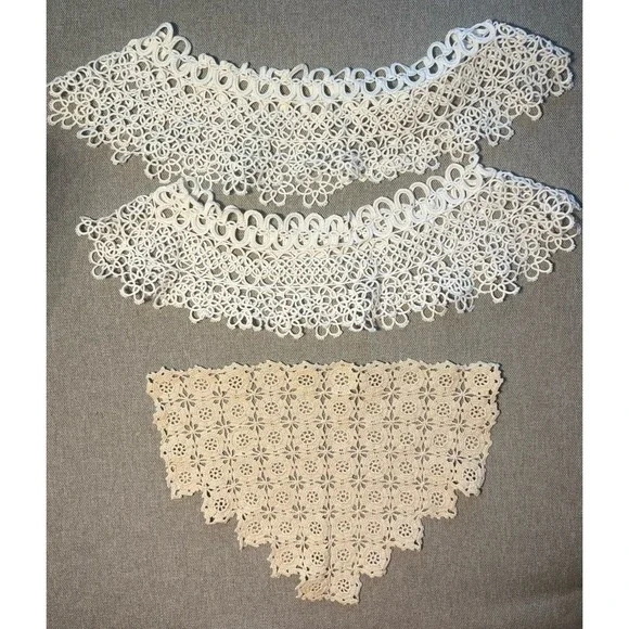 Vintage Handmade Tatting Lace Collars and Crochet Doily Set Of 3