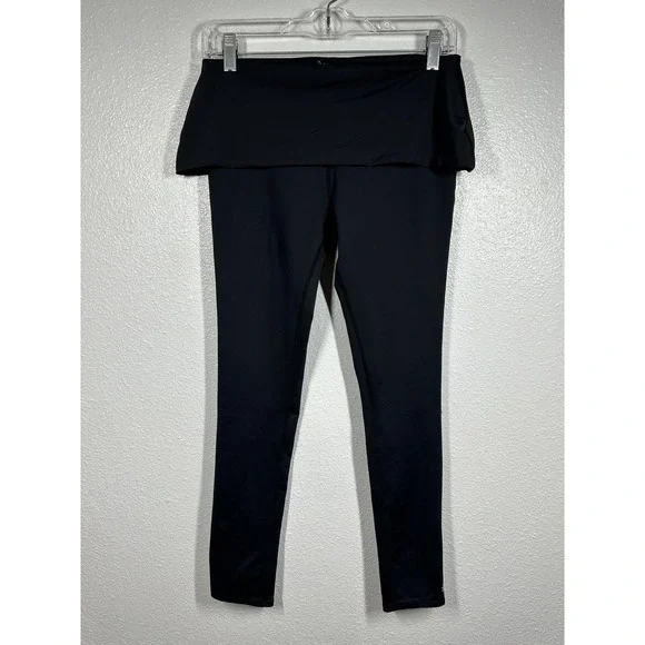 Athleta Leggings Womens Large Black Fold Over High Waist Yoga Pants Athletic Gym