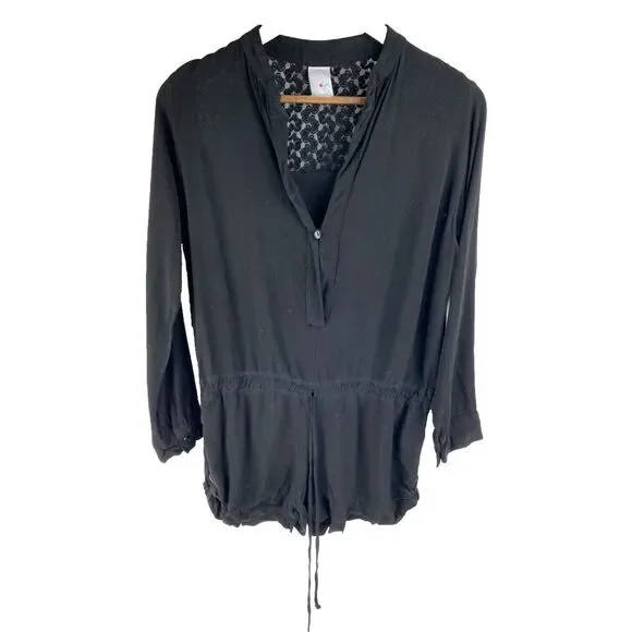 Tylie Malibu‎ Womens S Romper Jumpsuit Black Long Sleeve Drawstring One Piece