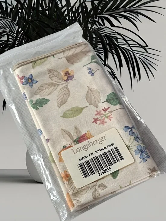 Longaberger Set of 2 Napkins Botanical Fields Pattern Vintage 90s New