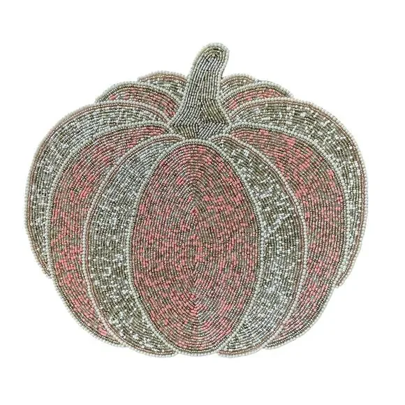 Tahari PINK PUMPKIN Beaded Placemat Charger 15in Gold Silver Holiday Glam NEW