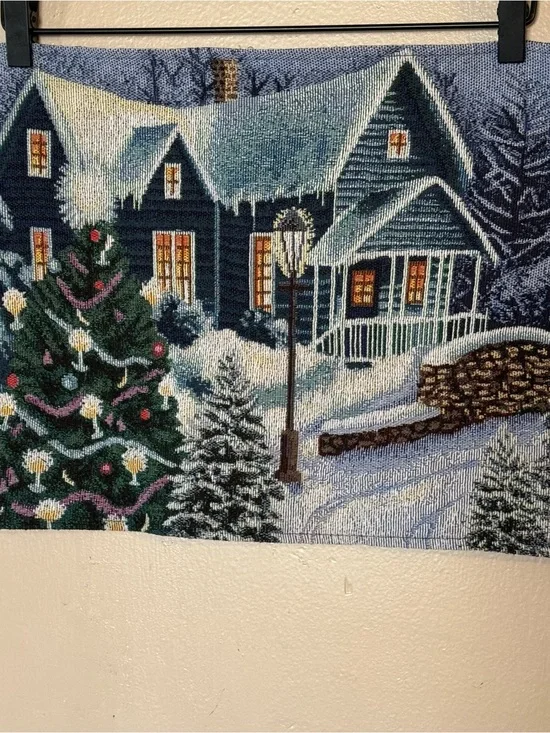 Winter Cottage Holiday Tapestry Placemat Pair Rustic Kitchen Decor