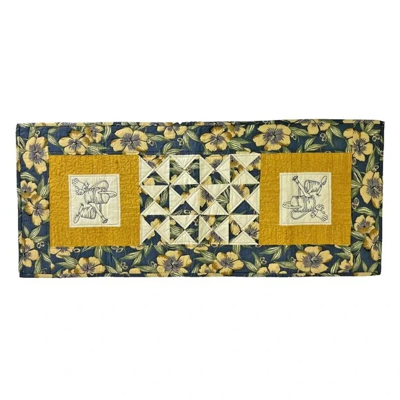 Pieced Embroidered Quilted Table Runner 16
