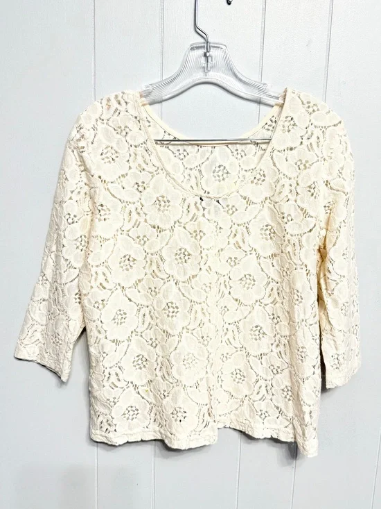 #19)  H&M Cream Floral Lace Scoop Neck Blouse