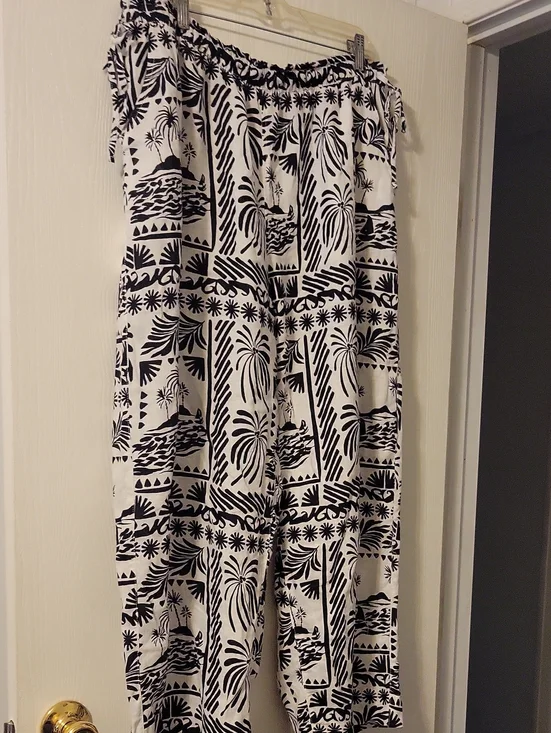Rachel Zoe Black & White Wide Leg Linen Printed Pants