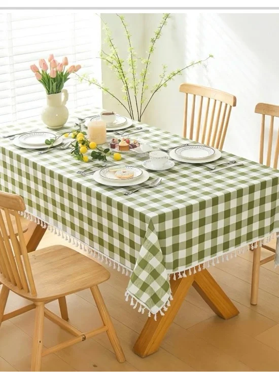 GINGHAM Heavy-Duty Polyester Waterproof Tablecloth Rectangular 52x70” SAGE GREEN