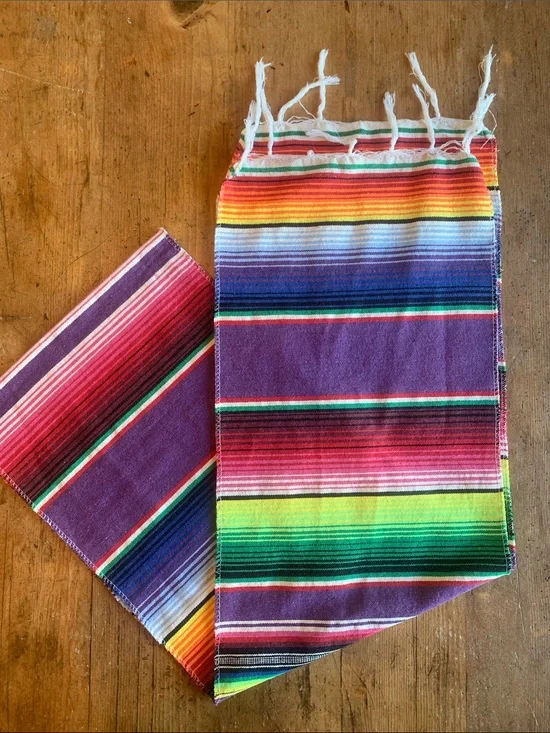 Vibrant Striped Table Runner and Napkin Set - Purple Multicolor