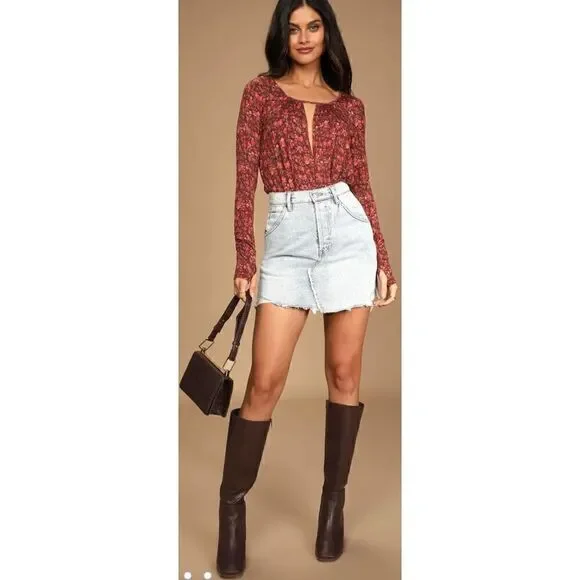 Intimately Free People Kaya Brown Floral Print Bodysuit NWT Small