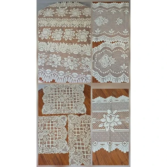 Lot of 9 Vintage Cottagecore White Cream Floral Lace Table Runners or Doilies