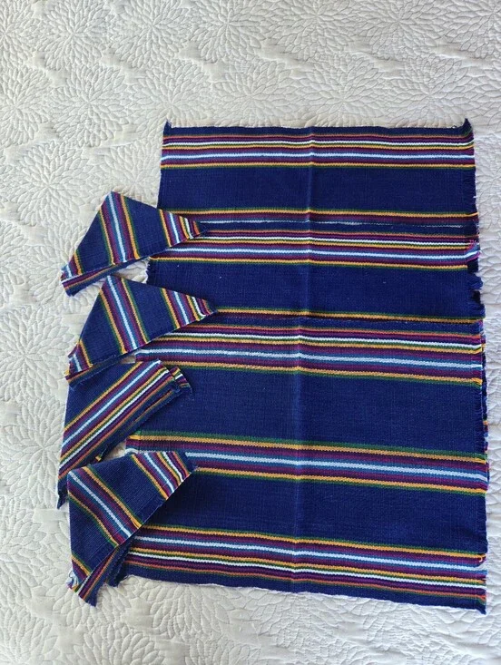 Guatamalen Handwoven Stripe Six Placemats & Napkins Cobalt Blue Rainbow Accents