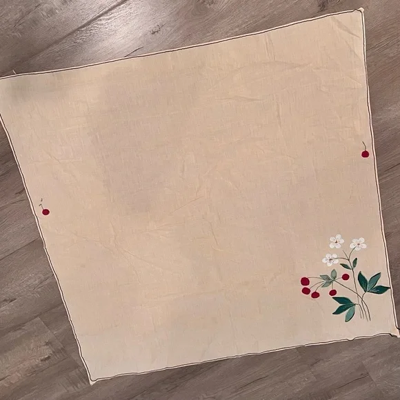 Vintage Square Big Pink cotton Applique Flower Tablecloth‎ 35.75”
