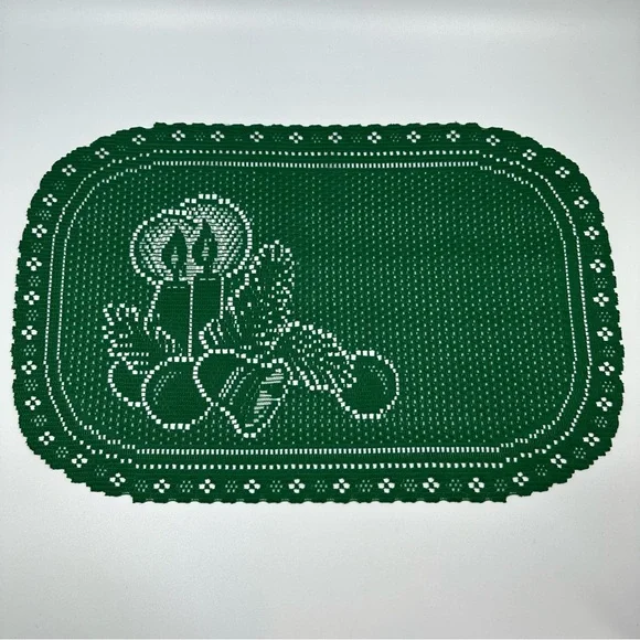 8 Green Holiday Christmas Candle Bell Cutout Placemats Entertain Dinner Party