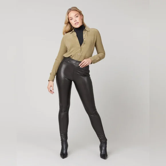 EUC Spanx Leather Like Skinny Ankle Large Pants LP