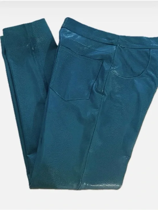 Natasa Düsseldorf Blue Leather Pants With Snakeskin Design size 2