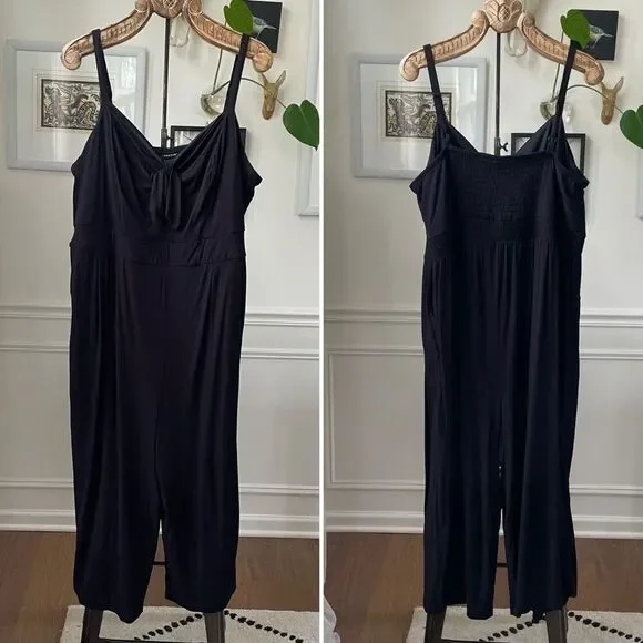 Torrid Tie Front Culotte Jumpsuit Stretch Challis Black Black 3 3X