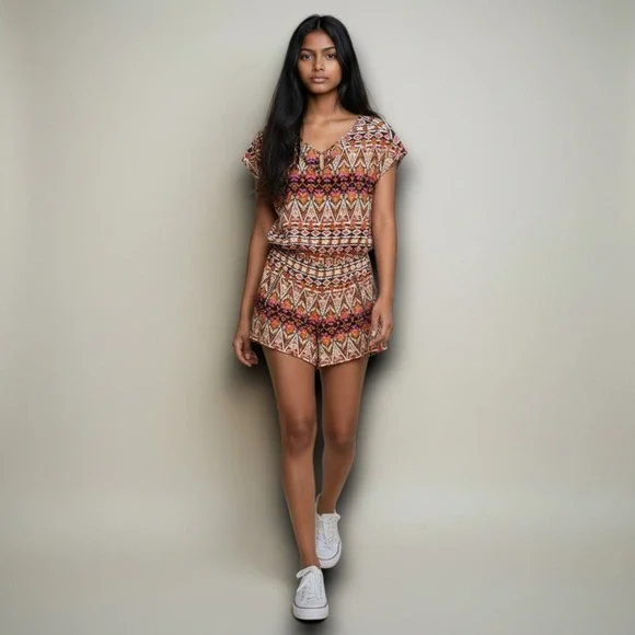 One Clothing  Romper Womens Small Multi-Color Tribal Festival Boho Chic‎ Casual